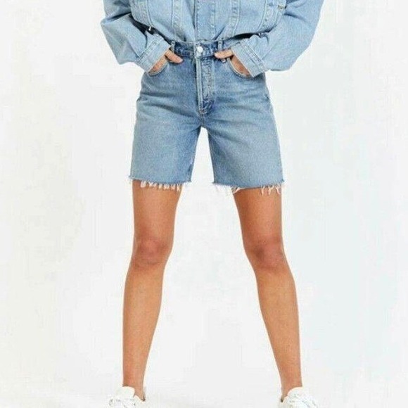 Agolde Pants - AGOLDE Rumi High Rise Denim Shorts 27 Bermuda Raw Hem Coastal